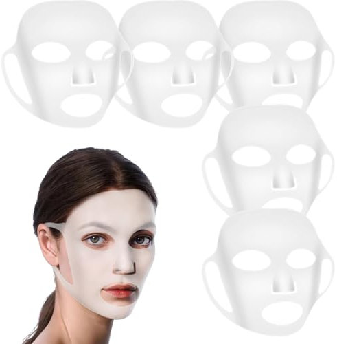 COMNICO 5pcs Reusable Silicone Facial Mask Cover, 3D Moisturizing Face Wrap Holder Prevent Evaporation Falling Ear-Hook Loops Skincare Beauty Skin Mask Spa Tool (Transparent)