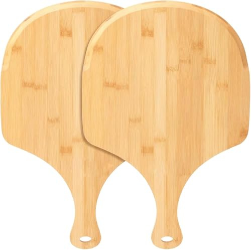 2 Pack Natural Bamboo Pizza Peel 14 inch, Wood Pizza Paddle, Cutting Board with Handle for Pizza, Bread, Cheese, Vegetable, Fruits