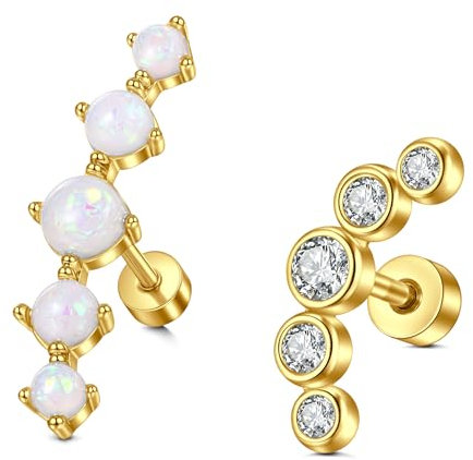 LAURITAMI Gold Helix Piercing Edelstahl 16G Zirkonia Ohr Tragus Knorpel Ohrring Ohrpiercing Ohrstecker 8mm