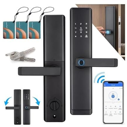 Yallmie Cerradura Inteligente Puerta Interior, 6 en 1 Smart Door Lock con 2 llaves y 3 tarjetas IC, cerradura de huella digital Puede Wifi y Tuya para Interior Cerraduras de Puertas Existentes
