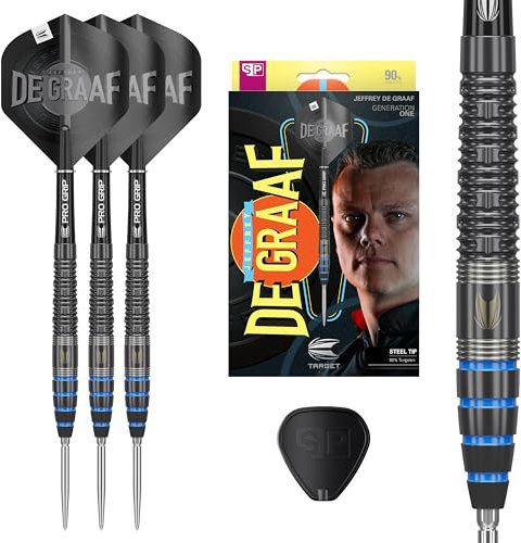 Target Darts Jeffrey de Graaf Generation 1 Steel Tip Swiss Point Darts, 90% Tungsten Darts, 23G | Generation 1 Black Steeltip Dartpfeile, Player Edition Swiss Points Dart-Sets