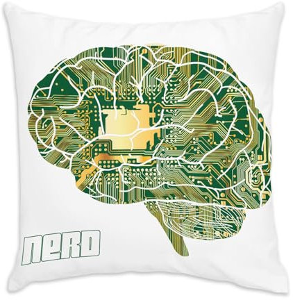 Fabulous Kissen aus weißem Samt – Gehirn in Leiterplatte Nerd – 40 x 40 cm – samtiges Gefühl – Bezug und Kissen inklusive
