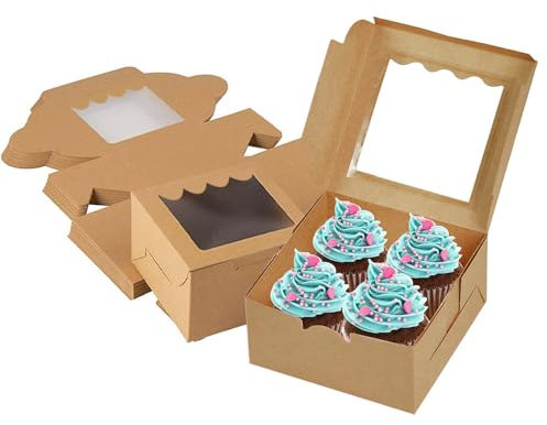Cookie Boxes, 30 PCS Brown Cupcake Boxes, Mini Cake Boxes Bakery Pastry Boxes with Window for Cake Pastries Pie Board Cardboard Gift Packaging Boxes Bakery Coffee Shop