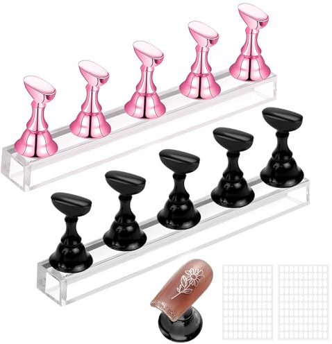 2 Set Nagel Stander, Acryl Nagelständer Nagelübungsständer Magnetische Nagel Halter Nagelspitze Maniküre Werkzeug Nägel Tipps Halter für Nagelspitzen mit 200pcs Klebe Knete