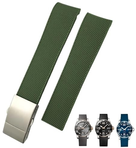 VELORE Cinturino per orologio da 21 mm, per cinturino in silicone impermeabile Hydroconquest L3 780 781 782 841(Green)