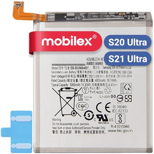 MOBILEX® Batteria per Samsung Galaxy S20 Ultra 5G (EB-BG988ABY) | Ricambio interno | 5000mAh - OEM | Capacità originale