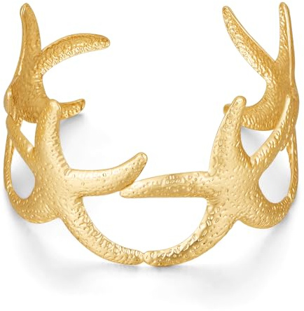 WOWORAMA Chunky Gold Muschel Cuff Armbänder für Frauen Weites Gehämmertes Seestern Armband Gold Korallenriff Armband Boho Sommer Strand Statement Armband