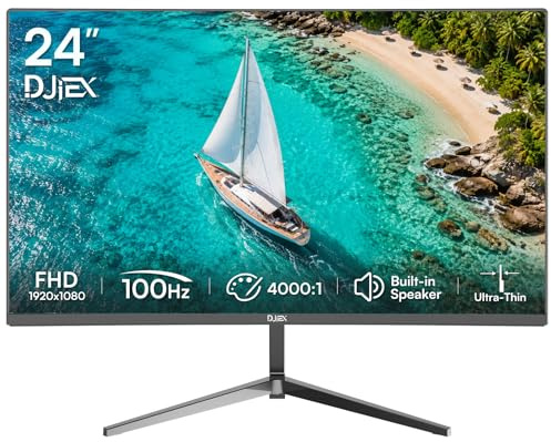 DJiEX Monitor 24 Inch FHD 1920 x 1080p 75Hz Computer Screen 99% sRGB 3ms Monitors for PC Support DP HDMI Gamer Monitor Sync Visual Experience for