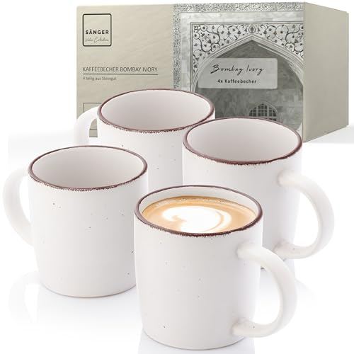 SÄNGER Bombay Ivory | Kaffeebecher 4 teilig, Steingut Tassen Set für 4 Personen, Tassen, spülmaschinen- mikrowellenfest, Coffee Mug Teetasse, Kaffeetassen creme 360 ml | VALUE COLLECTION