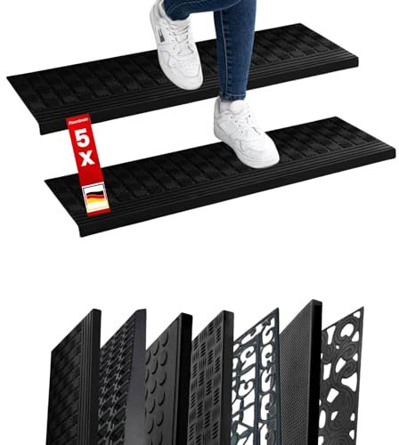 Floordirekt - Stufenmatte aus Gummi | 5er Set | Selbstklebend - Rutschhemmende Treppenstufen Matten - Gummistufenmatte für Außen - Antirutschmatten -15 Modelle (Diamond L) 25 x 65 cm