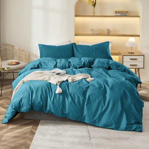 Covebett Bettwäsche 140x200 Blau Petrol Uni Einfarbig Renforce Microfaser Bettbezug Set 2 Teilig Türkis Unifarben Weich Bügelfrei Einzelbett Deckenbezug Reißverschluss und Kissenbezug 70x90 cm
