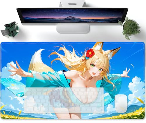 Fille Sexy d'anime Kawaii Grand Tapis de Souris XL 600x300 Super Grand Tapis de Souris antidérapant, Tapis de Bureau et Tapis de Clavier, adapté pour PC, Ordinateur, Ordinateur Portable