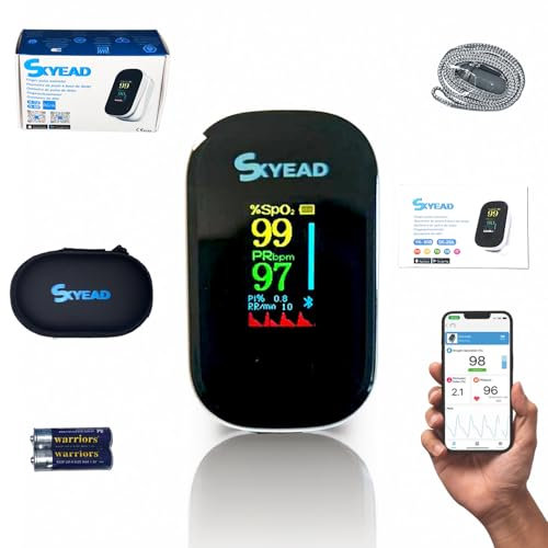 Oxymètre de Pouls - saturomètre professionnel Bluetooth SKYEAD SK-25A – Suivi SpO2 & Fréquence Cardiaque – Écran HD – Appli AILINK iOS/Android – Étui + Piles Inclus – Hommes/Femmes/Sport/Santé (SK25A)