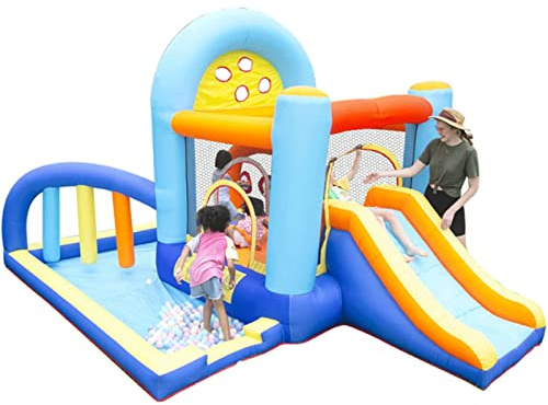 YKMYXZ, Inflatable Bounce House Safety Fence Bouncy Castle with Foldable Sunroof Sets Up in Seconds