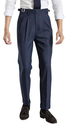 CHOKMAR Herren Italien Neapel Gurkha Vintage Old Money Stil Anzughose Hohe Taille Kein Gürtel erforderlich 0, blau, 33W x 31L