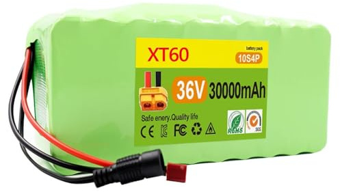 Elektroroller Batterie 36V 30Ah Akku Pack 10S4P Elektrofahrrad-Akku wasserdichter PVC-Akku für Scooter Für 100W 200W 500W 750W Motor mit 42V 2A Ladegerät XT60 Plug,36V 30Ah