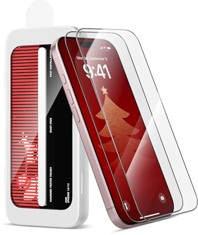 SURITCH 2-Pack Compatible with iPhone 15/16 6.1 inch Tempered Glass Screen Protector,9H+ Hardness,HD Clear,Fingerprint Resistant,Military-grade Shatterproof with Film Applicator for Holiday