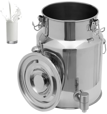 aliooila Milchkanne Edelstahl 10 Liter Mit Hahn,Milcheimer Edelstahl Mit Deckel Luftdichtes Milchkännchen Milch Barrel Farm Milk Transport Can Hahn Milk Jug Pitcher,Capacity-5L
