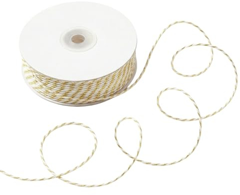 Ficelle dorée blanche de 2 mm x 100 m pour emballage cadeau, boucher, boulanger, travaux manuels, décoration de Noël, cuisine, pâtisserie et attaches de jardin