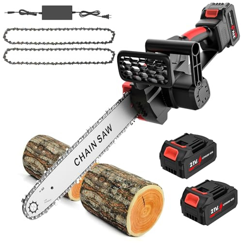 Tronconneuse a Batterie 12 Pouces, Tronçonneuse Électrique sans Fil avec 2x1300mAh Batteries, Lubrification Automatique, 2 Chaînes, Tronconneuse 800W pour le Travail du Bois et le Jardin