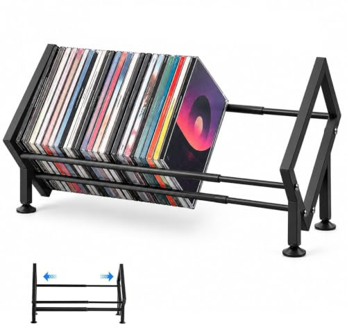 Schallplatten Aufbewahrung Schallplattenständer für 80-100 LPs, Schwarz | Metall Vinyl Halter Ausziehbar ,Schallplatten Regal CD Ständer, Plattenständer Zeitschriftenhalter für CD,Alben,Zeitschriften