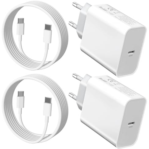 45W Cargador USB C y Cable para iPhone Air/17/17 Pro/17 Pro Max/17e/16/16Pro/16e/15/15Pro/iPad A16/11th/10th/iPad Pro 13/12.9/11/Air/Mini A17 P-ro Enchufe Tipo C Carga Rapida Adaptador,2Pack,Blanco