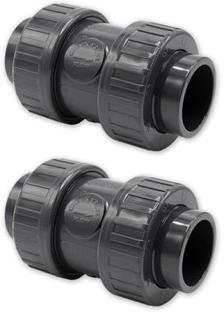 Baumaxxe 2x PVC Kegelrückschlagventil 63mm federbelastet - 16 Bar - bm086 | 2 Zoll, 2x Klebemuffe, Radial ausbaubar, zum Verkleben mit PVC Rohr 63mm, Pool Zubehör für Poolverohrung 63mm