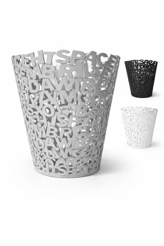8L Modern Alphabet Design Waste Bin, Decorative Plastic Trash Can, Lightweight & Durable, 24 x 27 cm, Stylish Office & Home Waste basket (GREY)