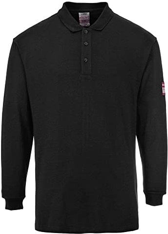 Portwest FR10 Flame Resistant Anti-Static Long Sleeve Polo Shirt Black, XX-Large