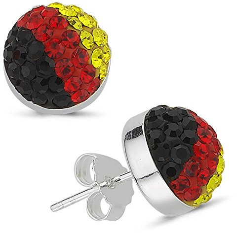 Vinani Ohrstecker unisex aus 925 Sterling Silber Deutschland Fahne schwarz rot gold Zirkonia Steine Ohrringe Flagge Fußball WM 2022 2ODF