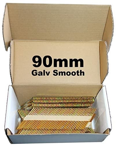 1000 x 90mm Galvanised Smooth Ring Framing Nails,Clipped D-Head, for DEWALT 18v Cordless DCN692