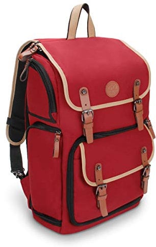 GOgroove Kamera Rucksack für Spiegelreflexkameras: DSLR Backpack ideal für Reisen, ausreichend Platz für Kamera & Zubehör, sowie Laptop und Stativhalter & wetterfestem Regenschutz, Rot