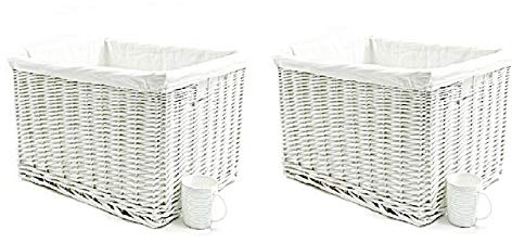 Huge Large Big Deep Wider Wicker Storage Kitchen Toy Log Hamper Laundry Basket (White, Set of 2 Large)