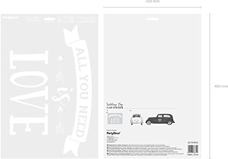PartyDeco Autoaufkleber All You Need is Love- Autoschmuck Selbstklebend- Hochzeitsbanner Hochzeitsbeschriftung in weiß