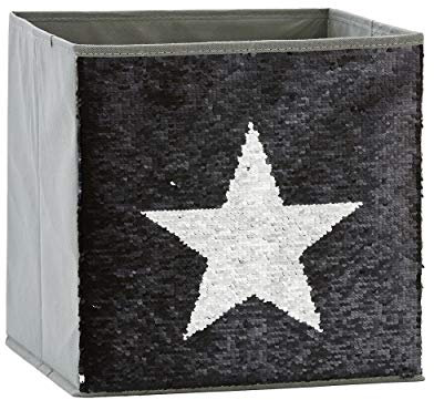 LOVE IT STORE IT Aufbewahrungsbox Kinder - Spielzeugbox mit Wendepailetten - Verstärkt mit Karton - Grau mit Stern in schwarz oder silber - 32x32x32 cm