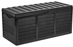 Gr8 Garden 320 Litre Black Plastic Storage Box Lid Patio Shed Utility Cushion Chest Wooden Fence Panel Effect Large Truck Indoor Outdoor Furniture
