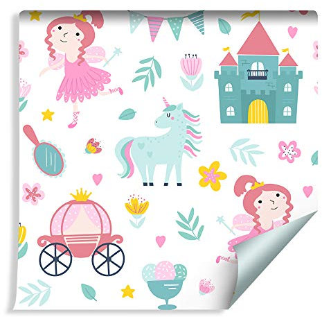 Muralo Papier Peint Enfant - Licornes et Princesses Vinyle Original Enfants Multicolores - 1398076736