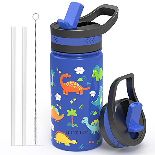 Thermobecher Kinder, BUZIO Trinkflasche Kinder 400ml vakuumisolierte Edelstahl für Kleinkinder Wiederverwendbar Auslaufsicher BPA-frei, Dinosaurier