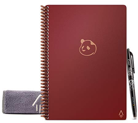 Rocketbook Panda Planer – Wiederverwendbarer Täglicher, Wöchentlicher, Monatlicher Planer mit 1 Pilot Frixion Stift und 1 Mikrofasertuch Enthalten – Maroon Einband A5
