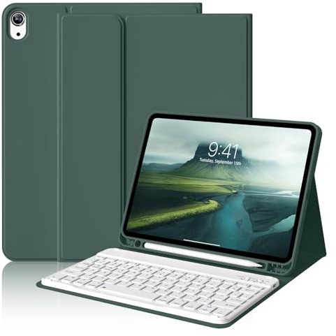 ZOYU Keyboard Case for iPad Air 11 Inch M3 (2025) / M2 (2024), iPad Air 5th/4th Generation 10.9 Inch (2022/2020) with Pencil Holder Slim Smart Cover Detachable Wireless Bluetooth Keyboard, Dark Green