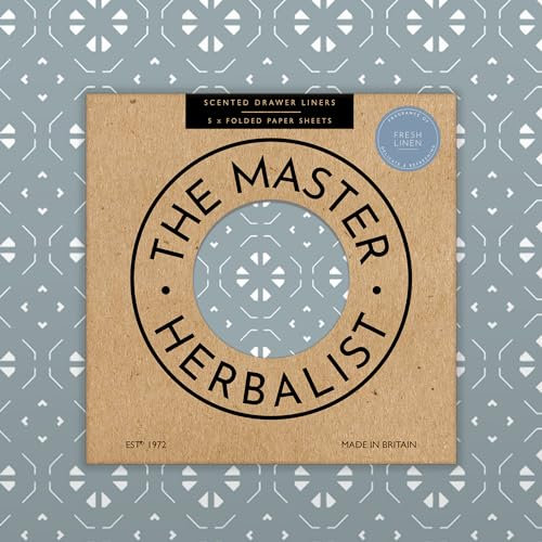 The Master Herbalist Duftende Schubladeneinlagen (gefaltet), Packung mit 5 Bögen, enthält ätherische Öle, hergestellt in Großbritannien (Dusk Blue | Fresh Linen)