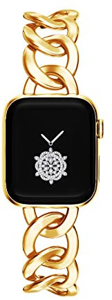 38/40/41mm Women Gold Classical Chain Smartwatch Bands Compatible for Apple Watch Series Band 9/8/7/SE/6/5/4, Stylish Replacement Watch Strap for Iwatch 9/8/7 Gift for her