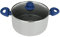 Tasty 678540 Casserole à induction avec dosage d'huile et couvercle, casserole, faitout, faitout à induction, Aluminium pressé, Polyester silicone, Verre, Greblon® C3, Gris, Bleu, 24 x 18 cm