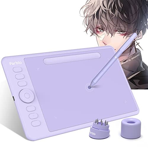 Parblo Tablette de dessin graphique avec gant de dessin 8192 niveaux, stylet sans batterie, 17,8 x 10,2 cm, pour ordinateur, design et enseignement en ligne