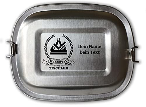 elbedruck Edelstahl Brotdose Lunchbox Erwachsene mit Gravur Zunftsymbol Tischler und Wunschgravur Dein Name personalisiert in 3 Größen auch als Set (Lunchbox Tischler klein)