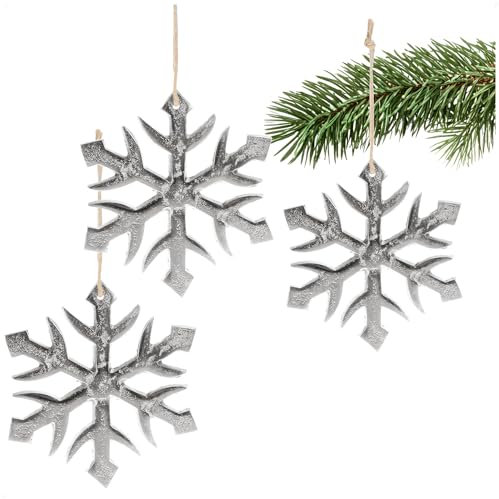 com-four® 3X Hängedeko Schneeflocke - Dekofigur aus vernickeltem Aluminium - weihnachtliches und Elegantes Wohnaccessoire - Dekoration für die Winterzeit