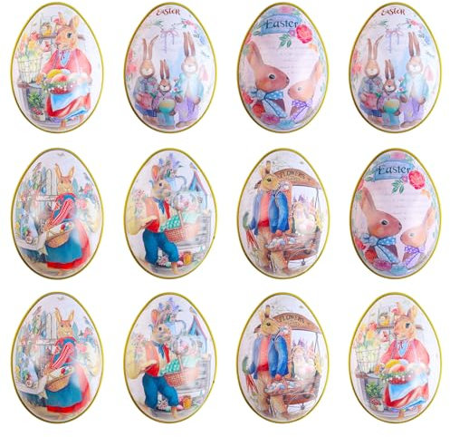 Cranight Lot de 12 coquilles d'œufs de Pâques vides à remplir, décorations de Pâques, boîte en métal pour chasse aux œufs de Pâques, cadeaux de Pâques pour enfants