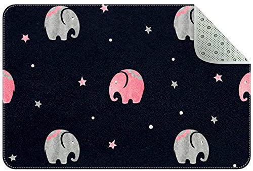 Teppich mit Elefanten und Sternen, rutschfest, für Wohnzimmer, Schlafzimmer, Mädchen, Jungen, Kinderzimmer, Schlafsaal, Kinderzimmer, 90 x 61 cm, Rosa / Grau