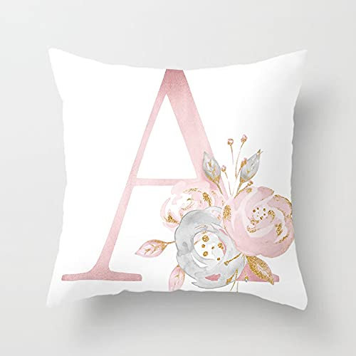 Lieson Kissenbezüge Kuschelig, Couchkissen 40x40 1 Stück Kissenbezüge Weiß Rosa Englischer Buchstabe A Mit Blume, Polyester