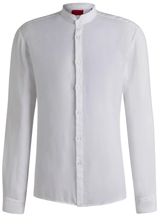 HUGO Herren Elvory Slim-Fit Hemd aus Leinen-Canvas